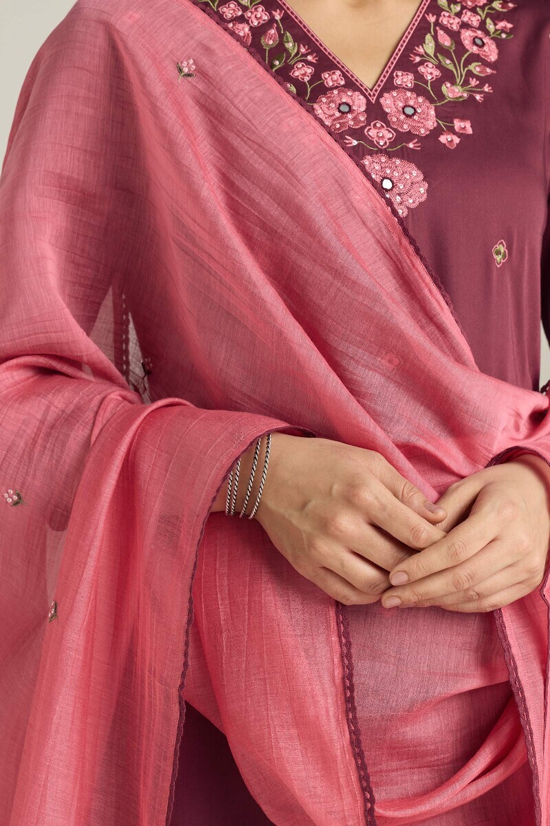 Pink Handcrafted Cotton Silk Dupatta