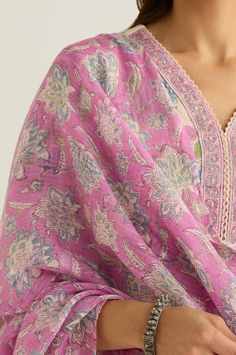 Purple Hand Block Printed Kota Dupatta