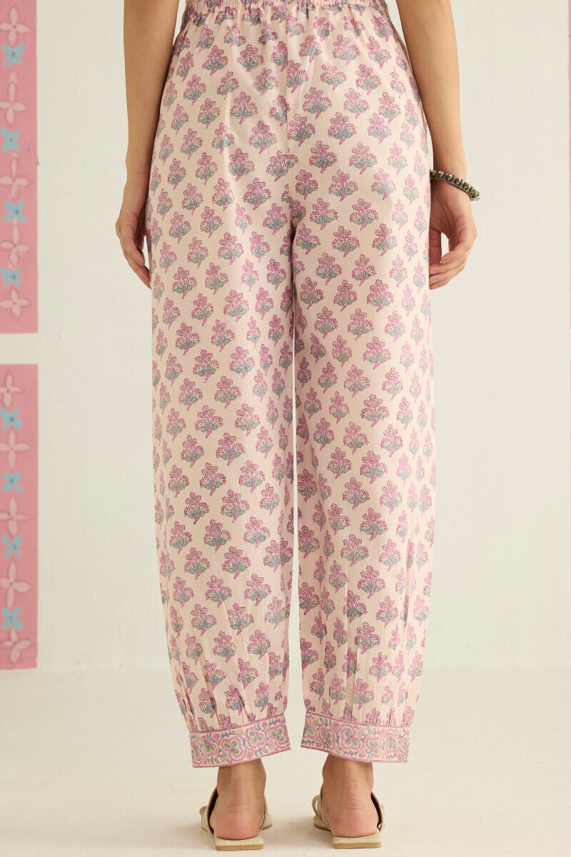 Purple Block Printed Cotton Izhaar Pants