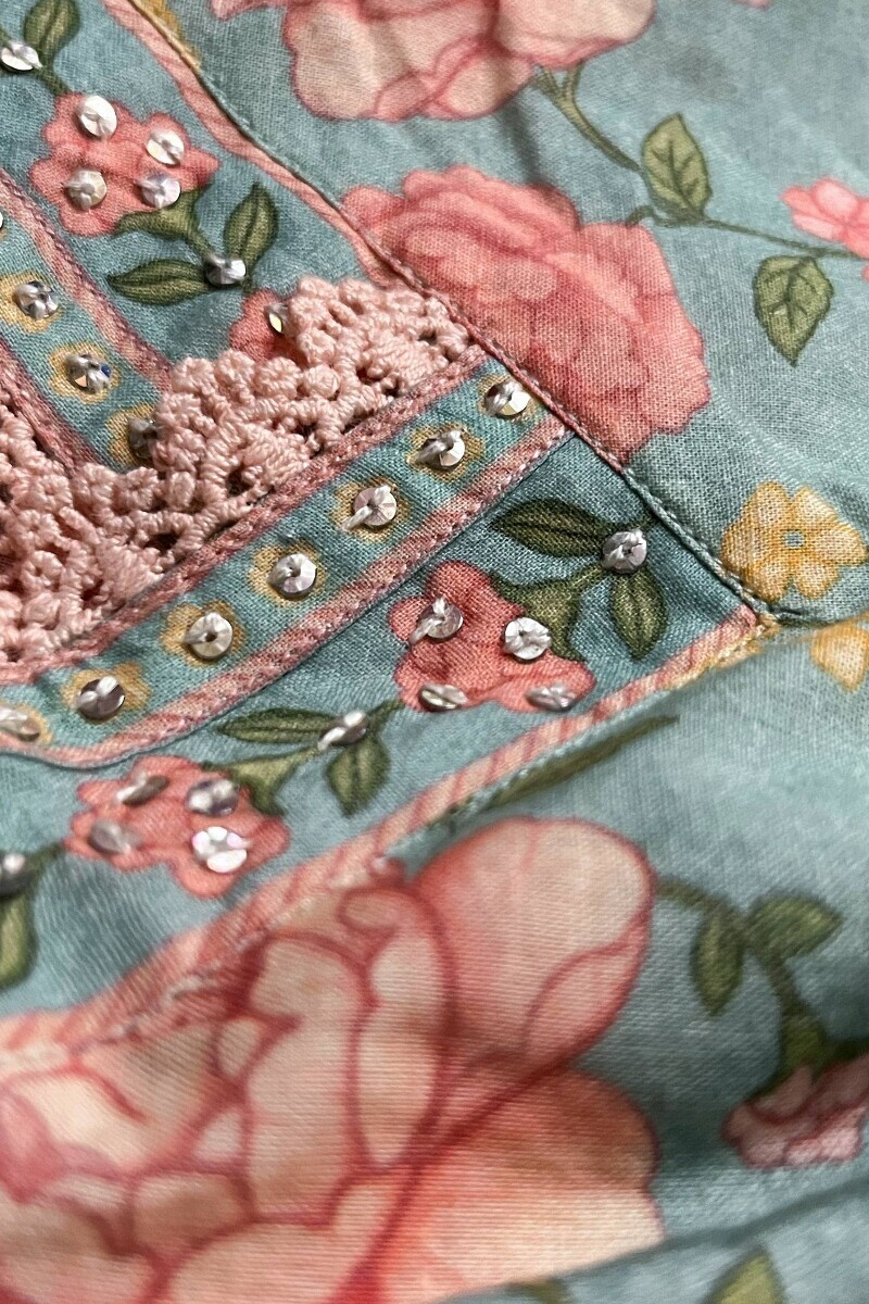 Blue Printed Straight Cotton Kurta