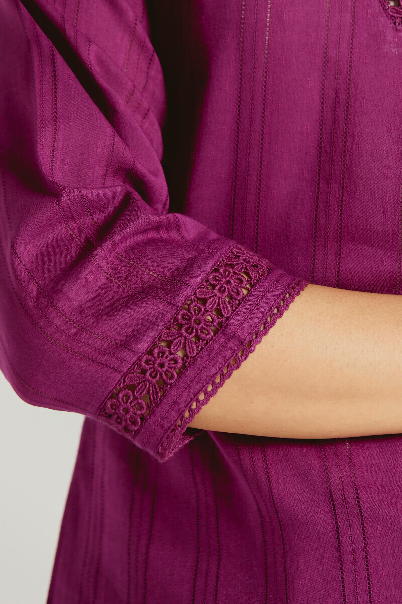 Pink Handcrafted Straight Cotton Dobby Kurta