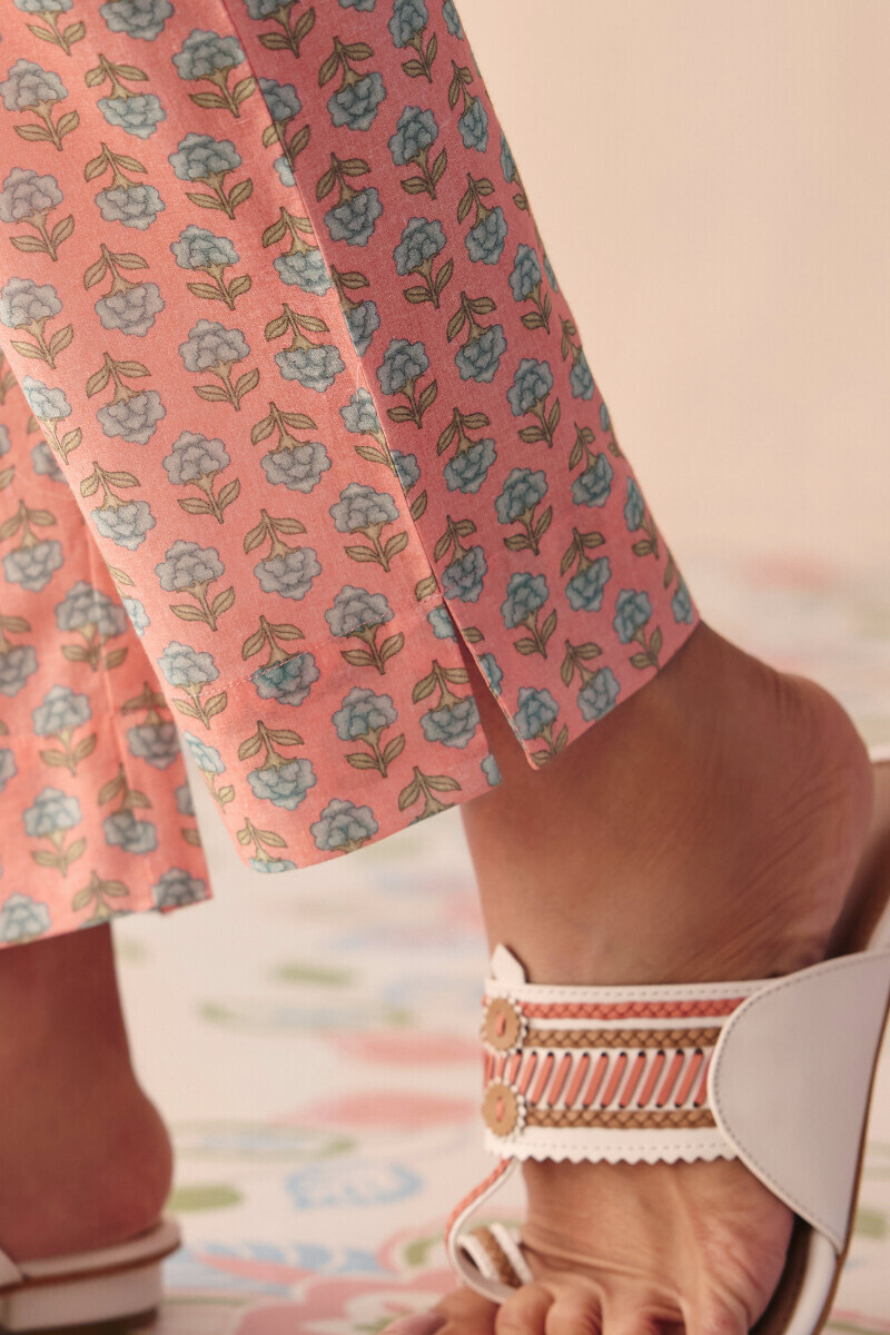 Pink Printed Cotton Narrow Pants