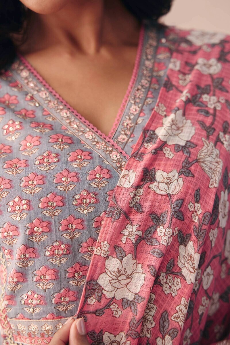 Pink Hand Printed Kota Dupatta