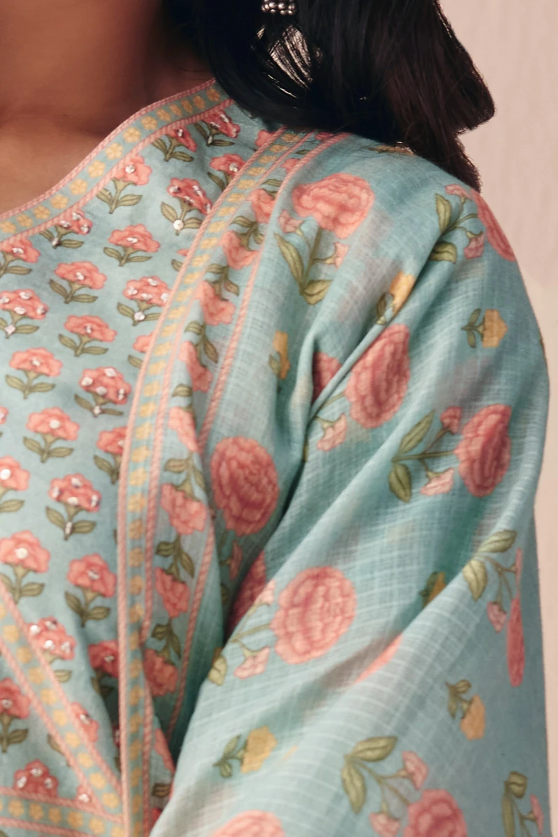 Blue Printed Kota Dupatta