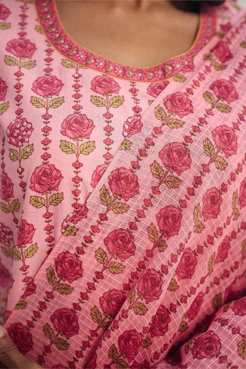 Pink Hand Printed Kota Dupatta