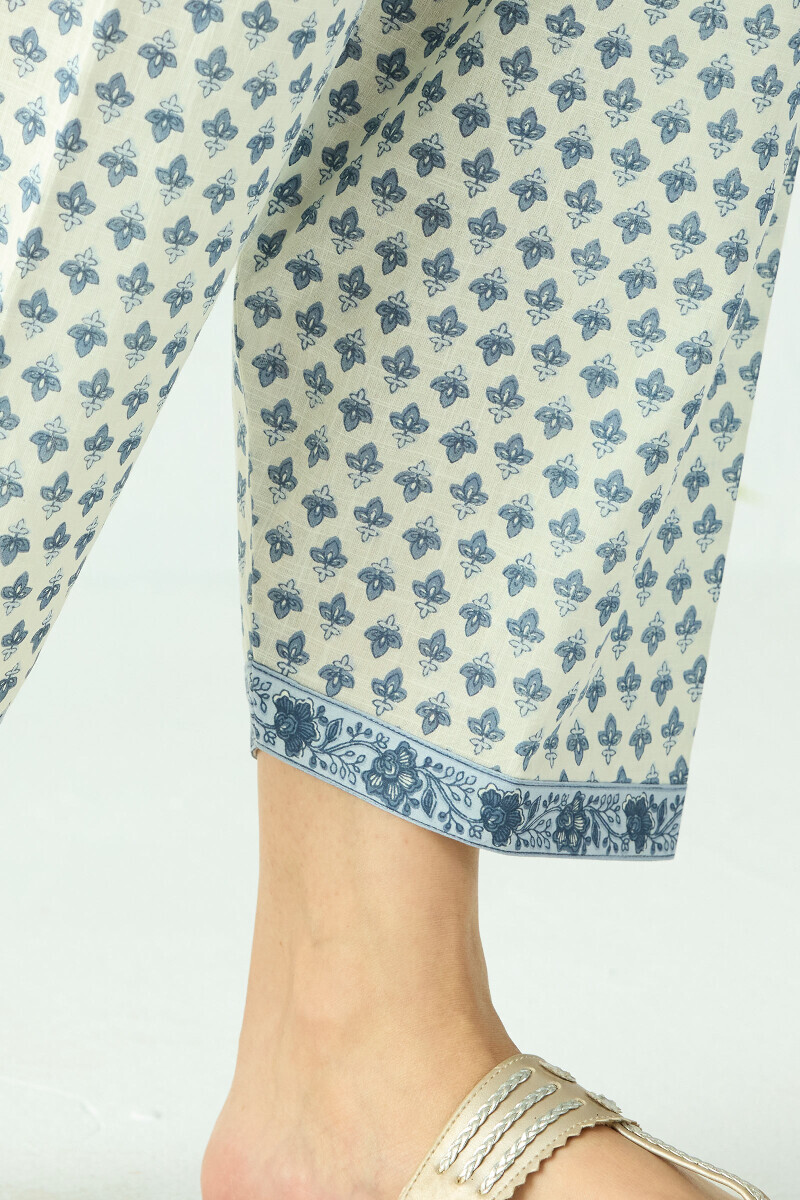 Off-White Hand Printed Cotton Slub Salwar