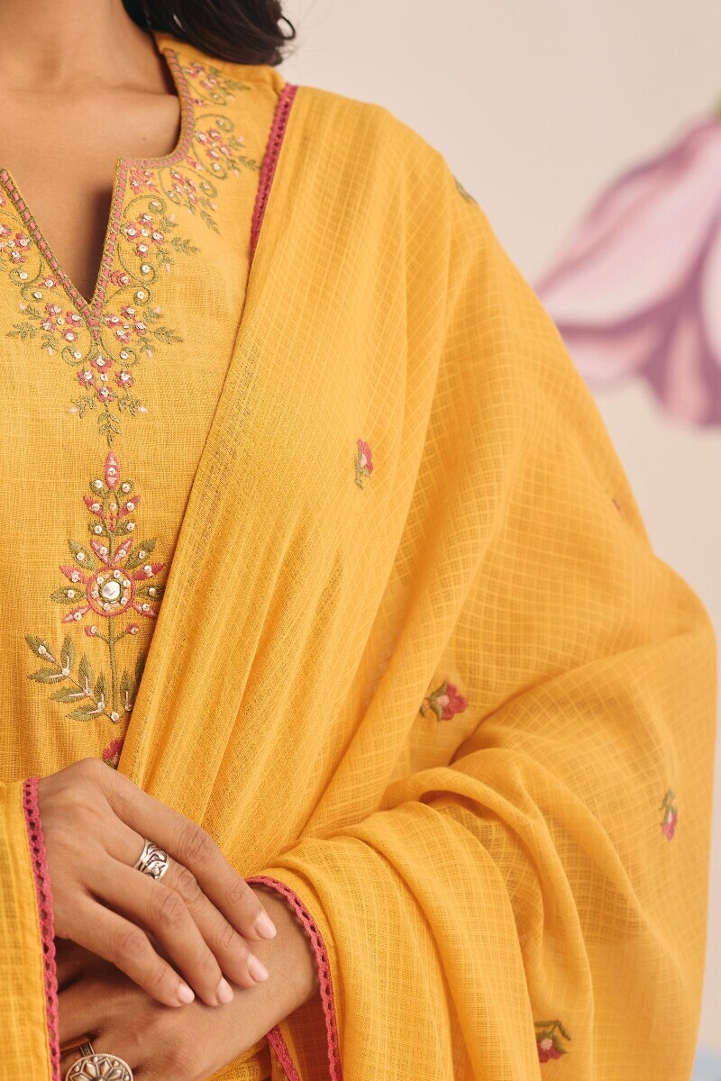 Yellow Handcrafted Kota Dupatta