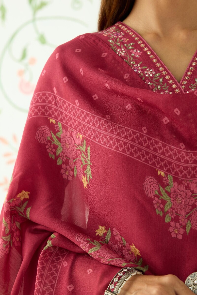 Pink Printed Viscose Dupatta