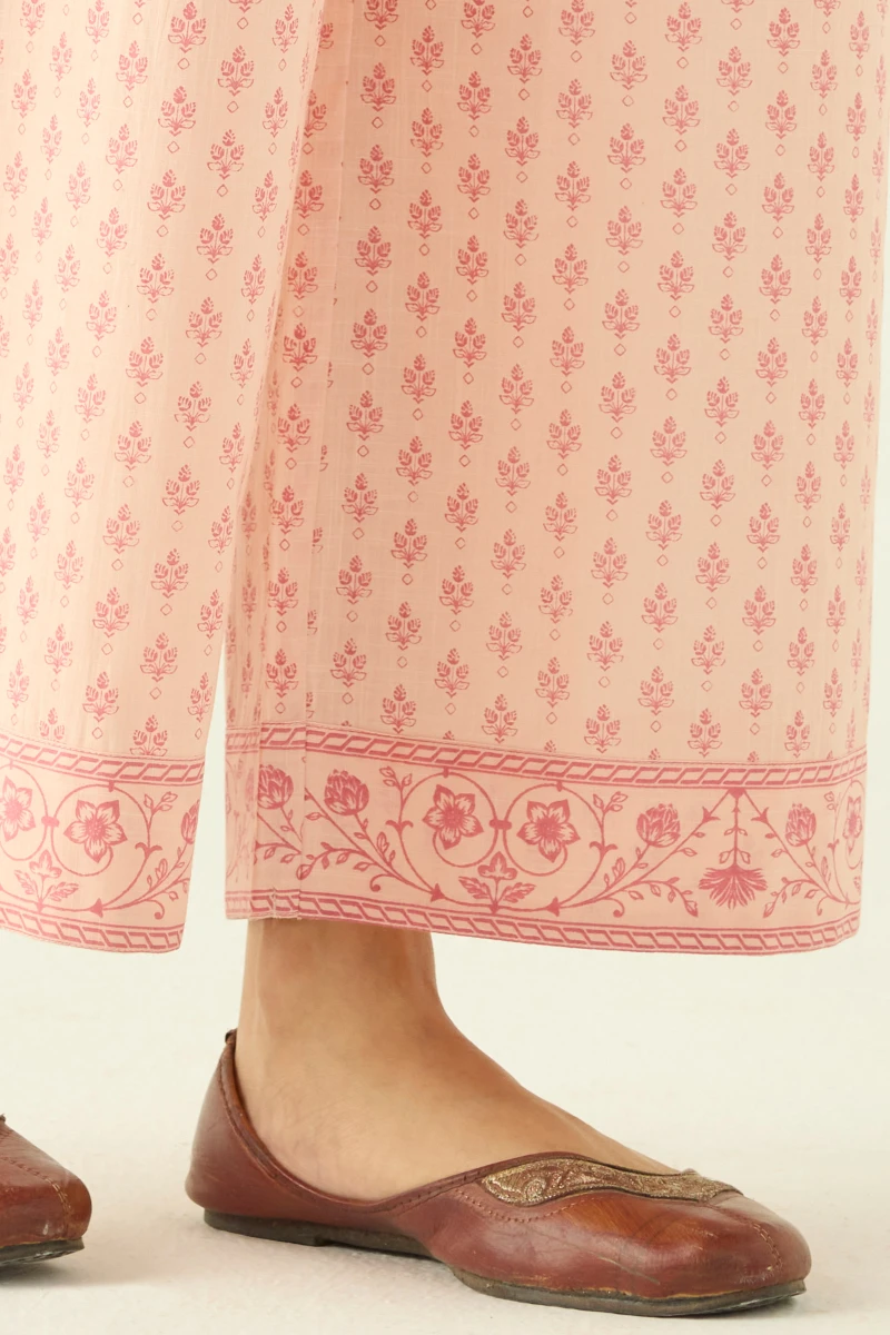 Pink Hand Printed Cotton Slub Farsi