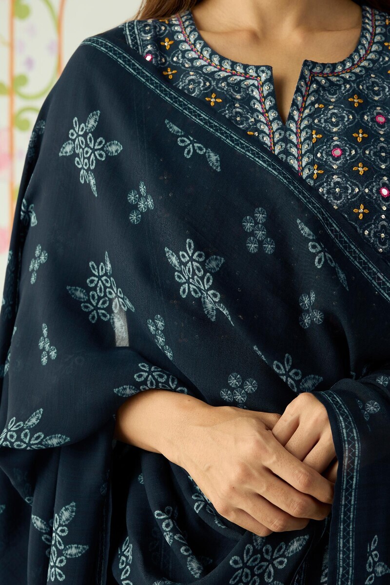Blue Printed Viscose Dupatta
