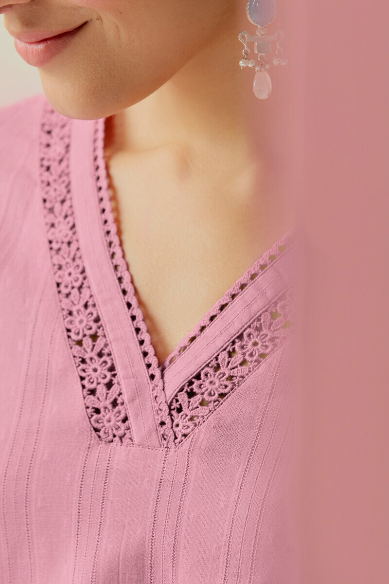 Mauve Handcrafted Straight Ram Buta Kurta
