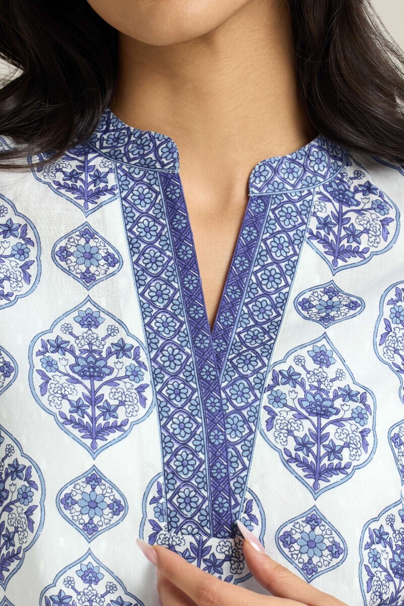 White Hand Printed Cotton Dobby Loungewear Set