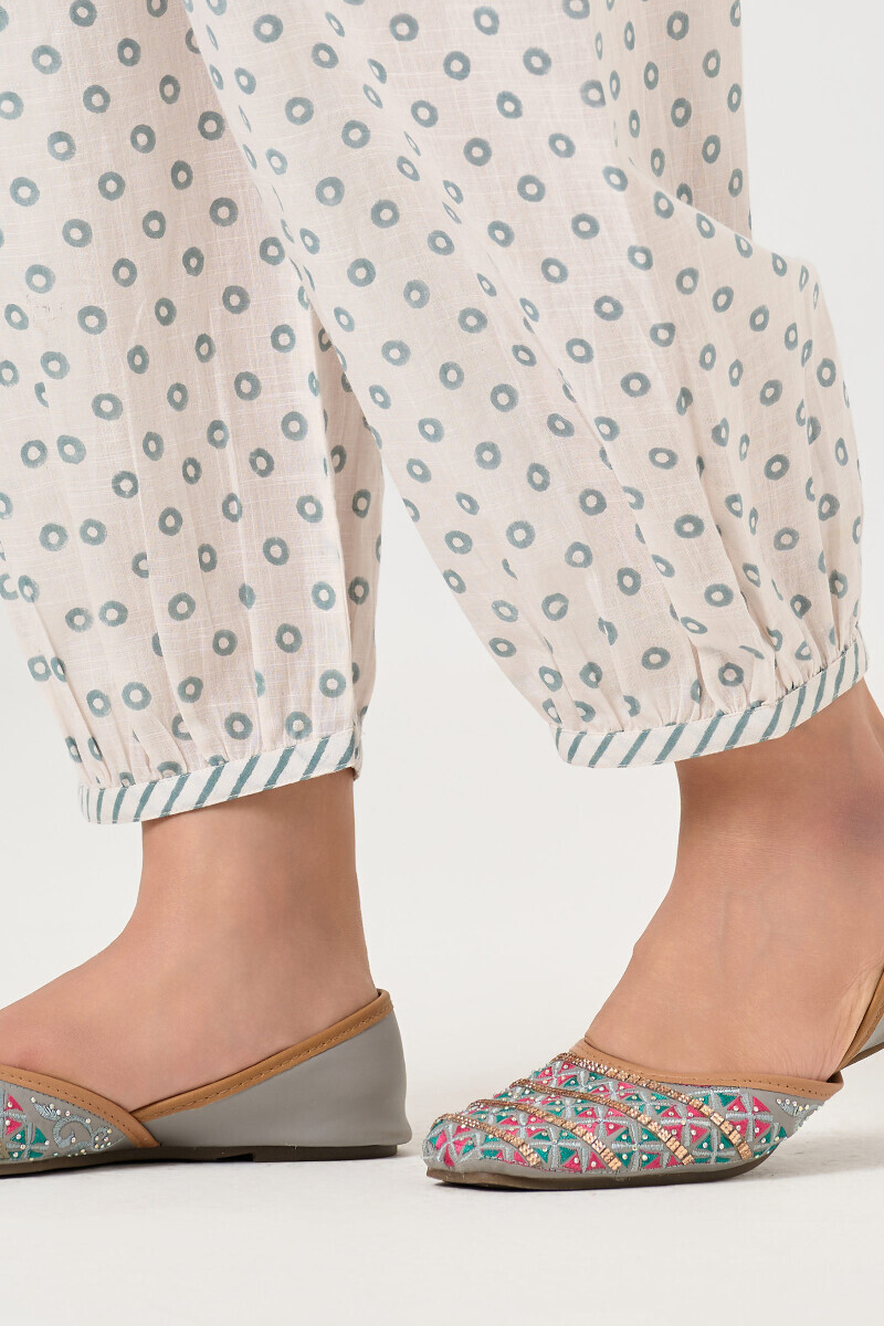 Blue Block Printed Cotton Izhaar Pants