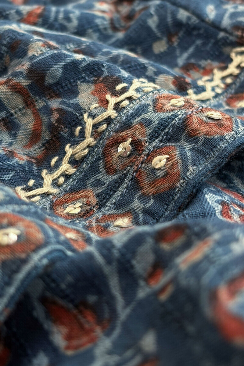 Akola Hand Block-Printed Straight Cotton Dobby Kurta