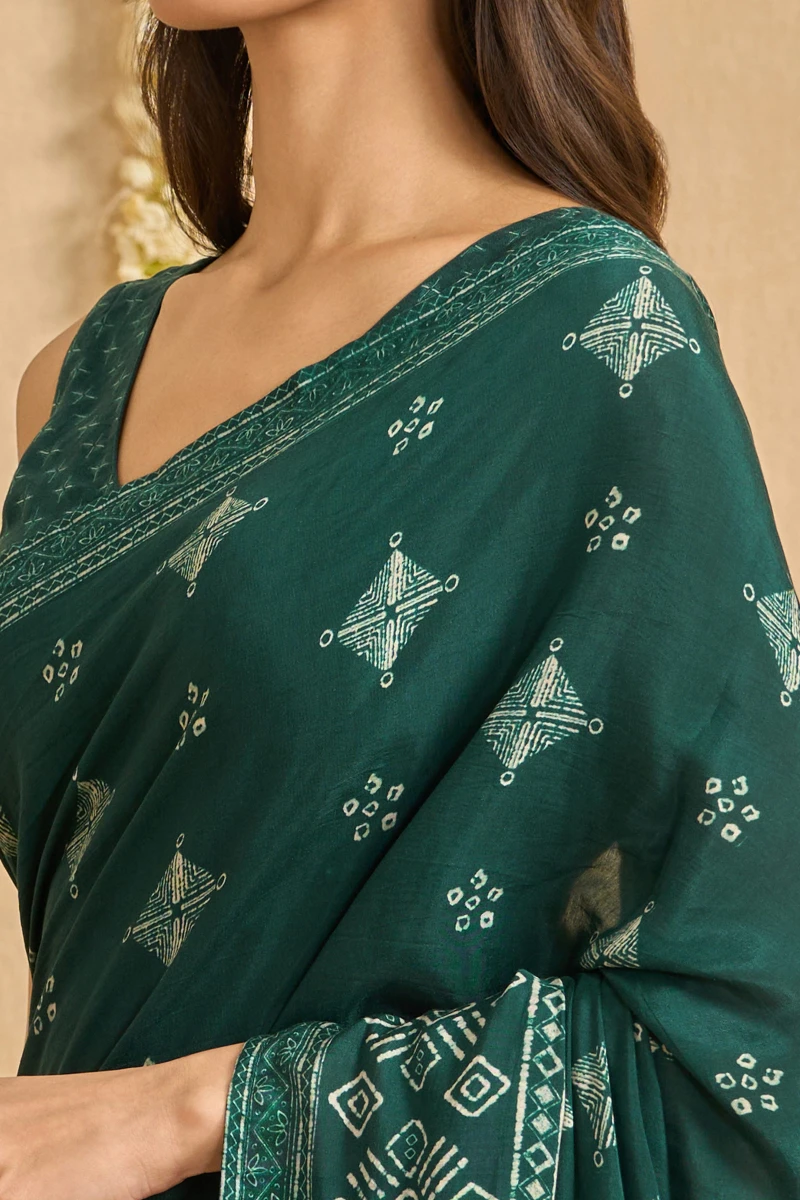 Green Printed Viscose Saree