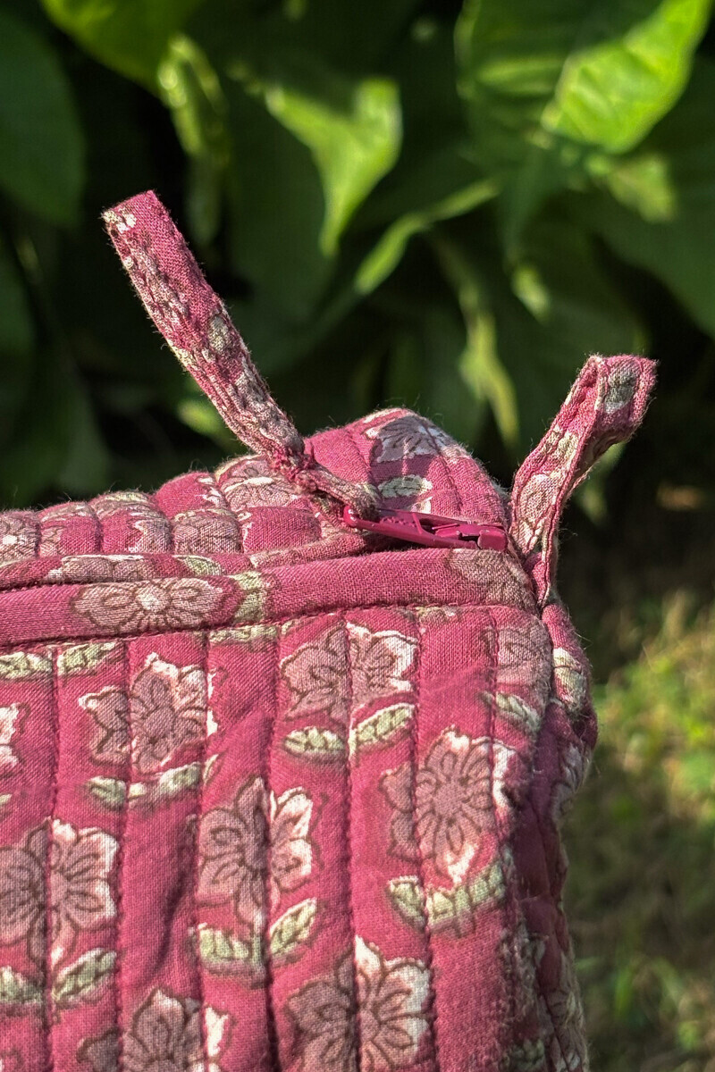 Pink Hand Block-Printed Cotton Vanity Pouch
