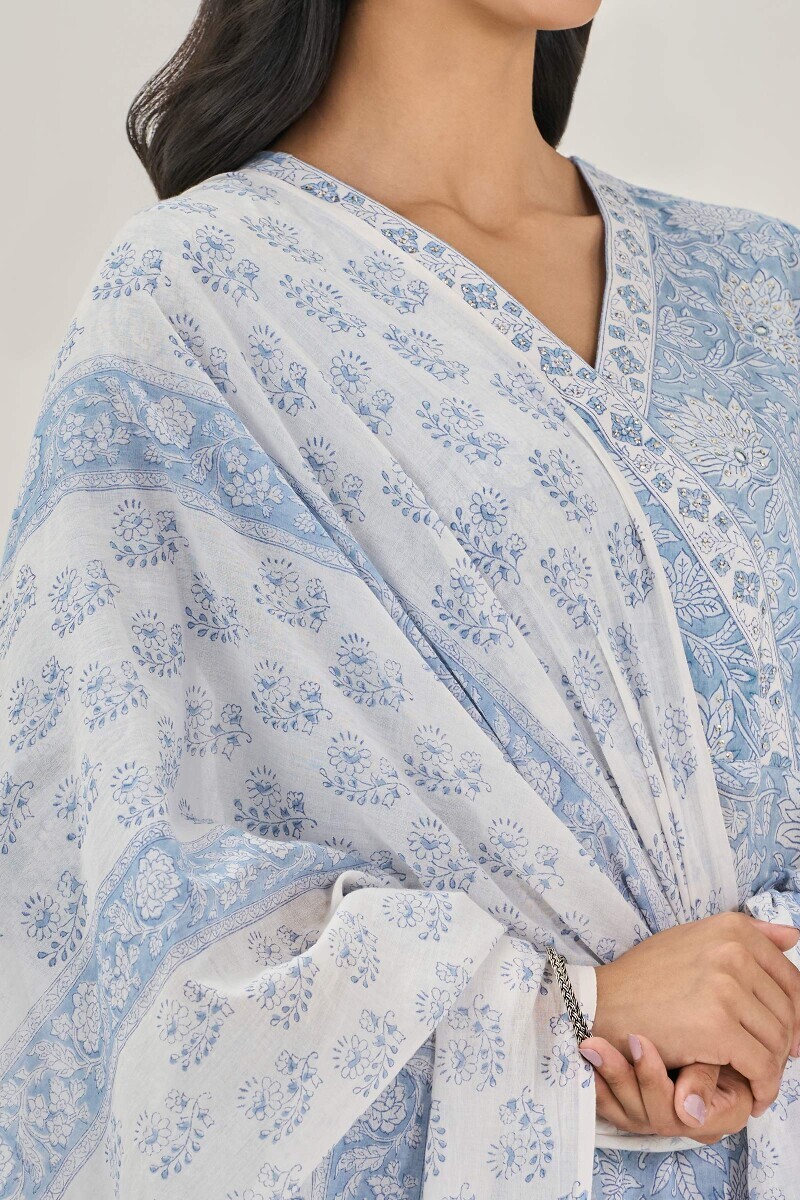 White Hand Block-Printed Cotton Dupatta