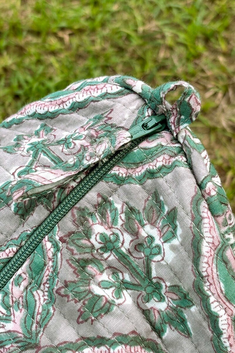 Grey Hand Block-Printed Cotton Duffel Bag