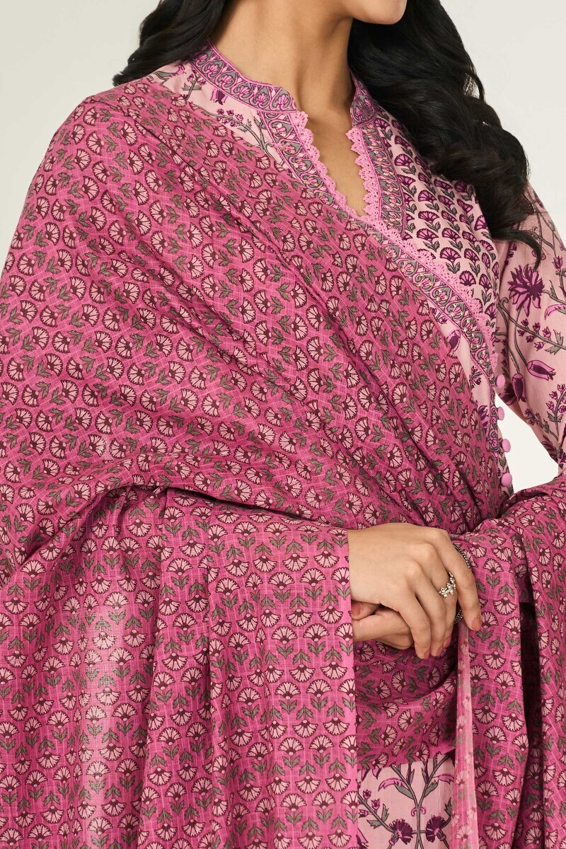 Pink Hand Printed Kota dupatta