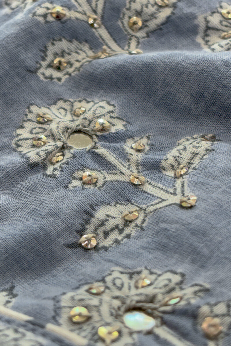 Blue Hand Block-Printed Straight Cotton Kurta