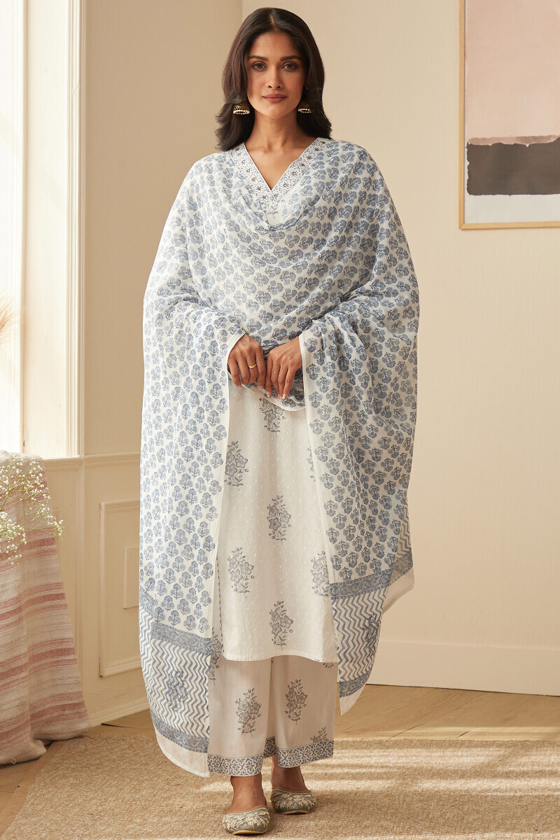 White Hand Block-Printed Cotton Farsi