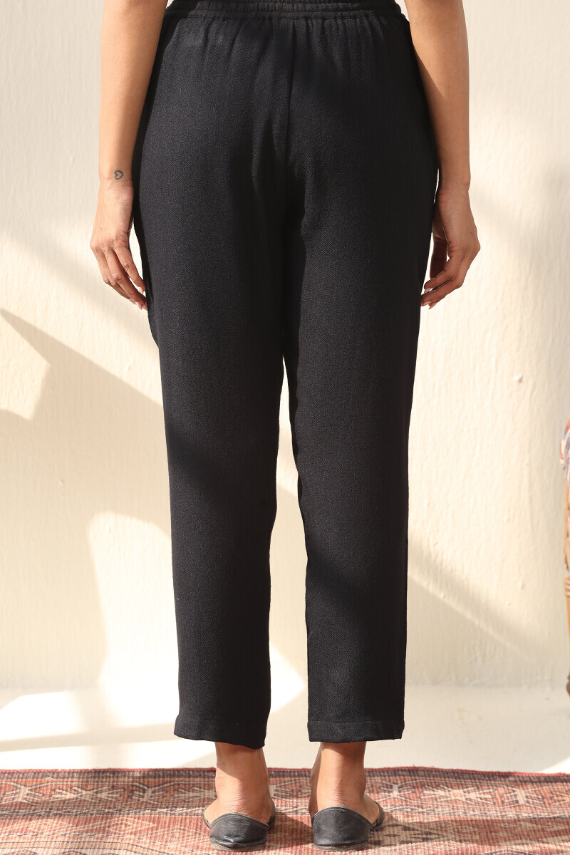 Black Handcrafted Faux Wool Narrow Pants