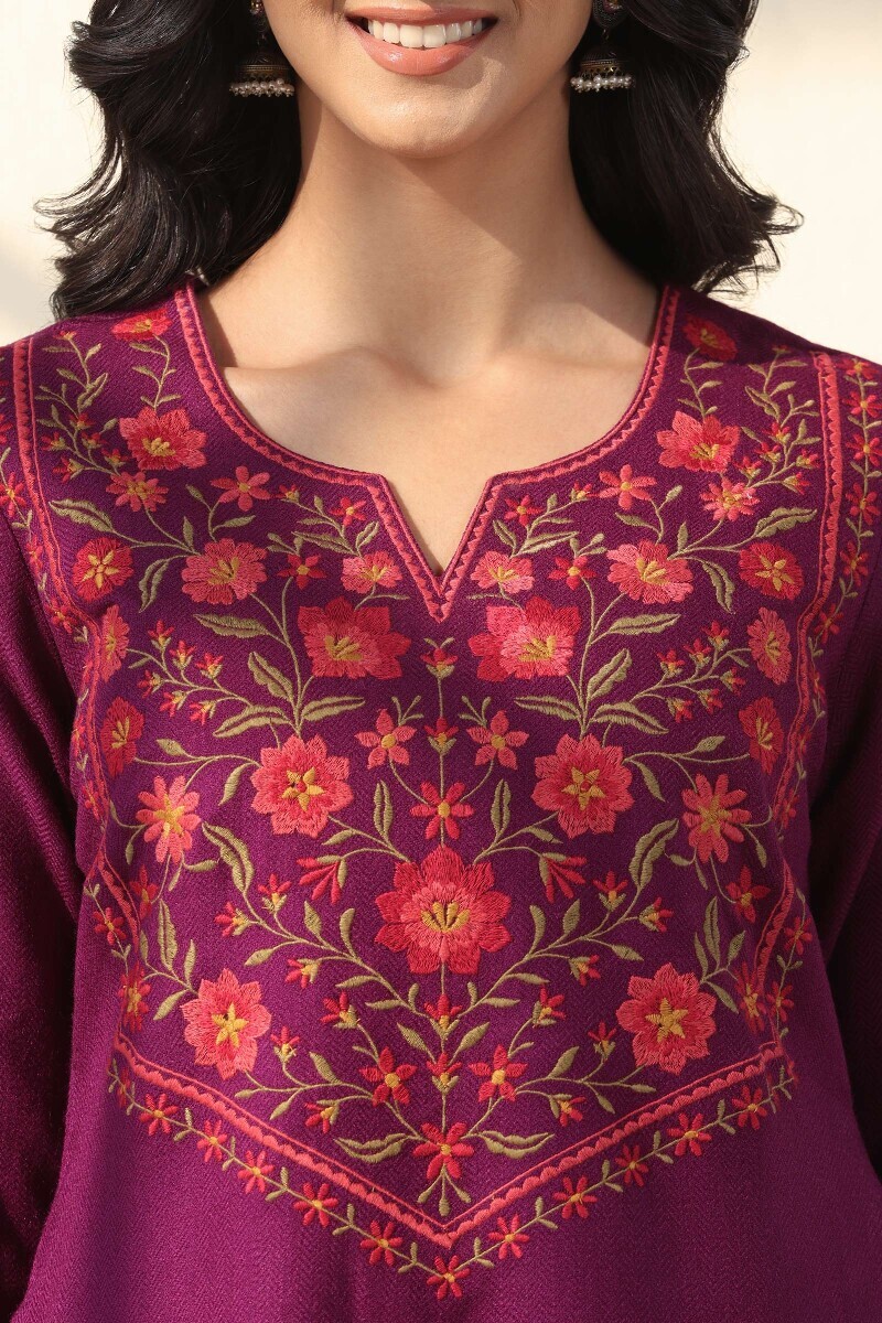 Magenta Handcrafted Straight Faux Wool Kurta