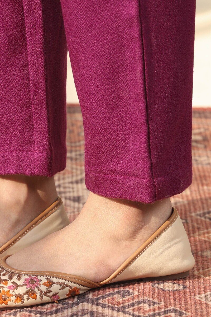 Pink Handcrafted Faux Wool Narrow Pants