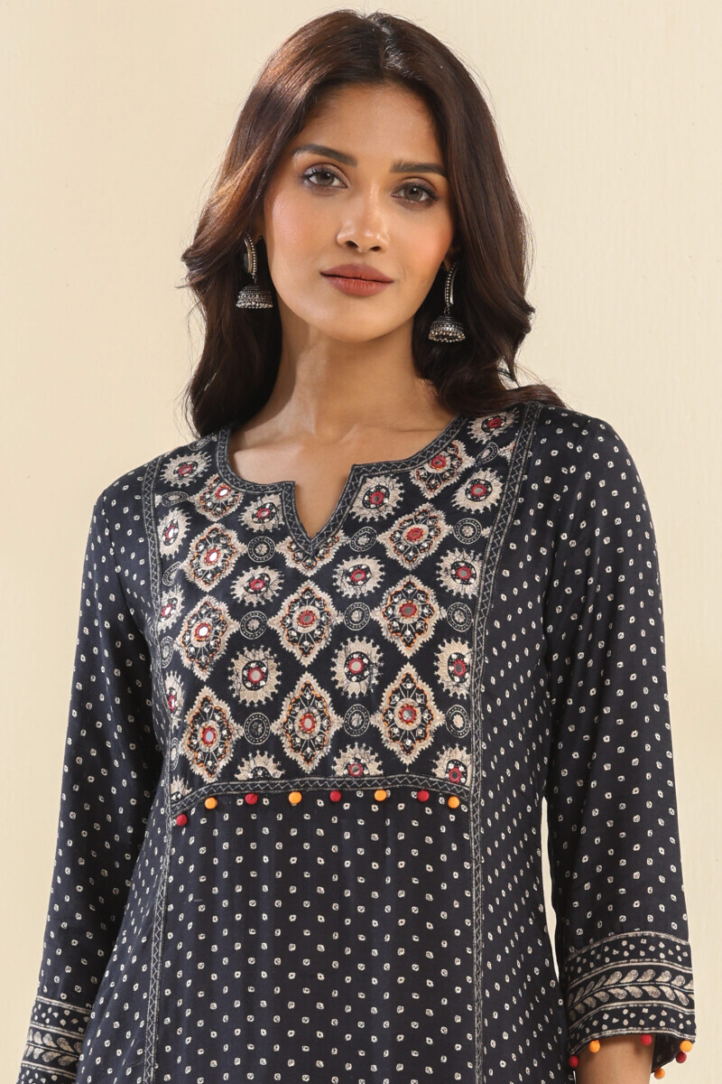 Black Printed Straight Viscose Kurta