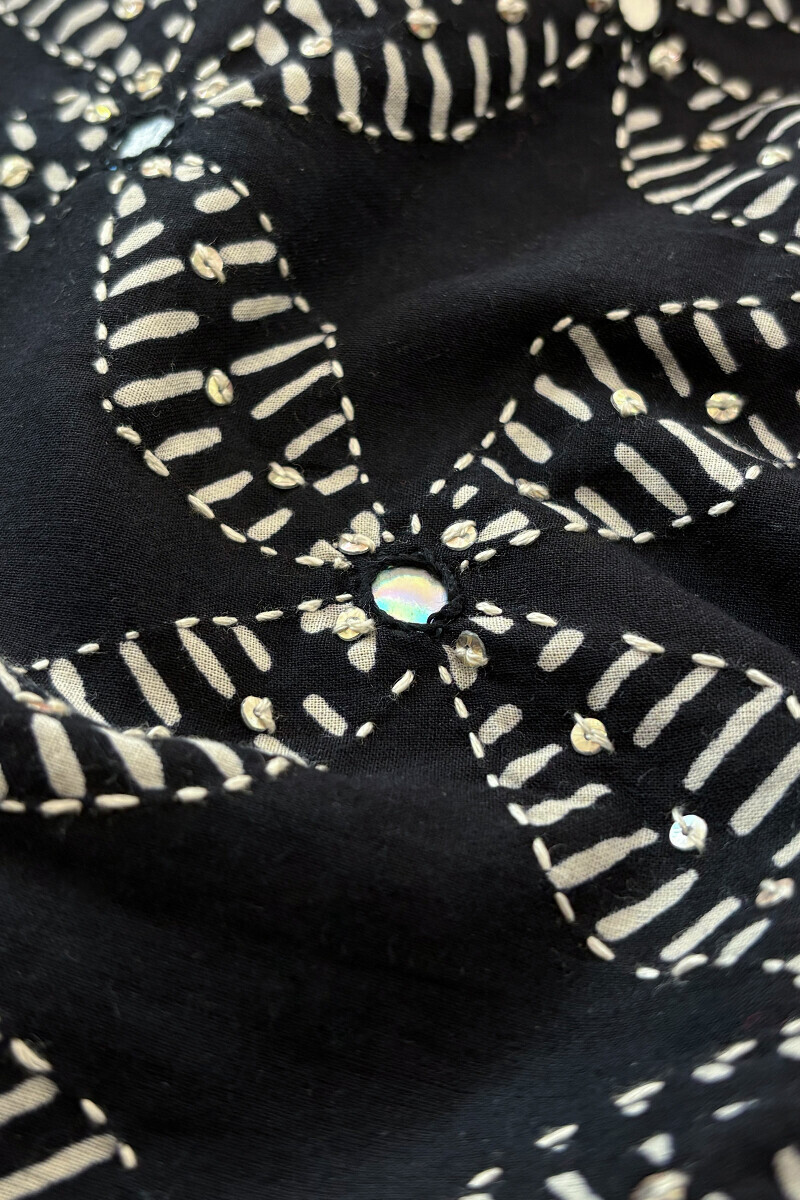 Black Hand Block-Printed Straight Cotton Kurta