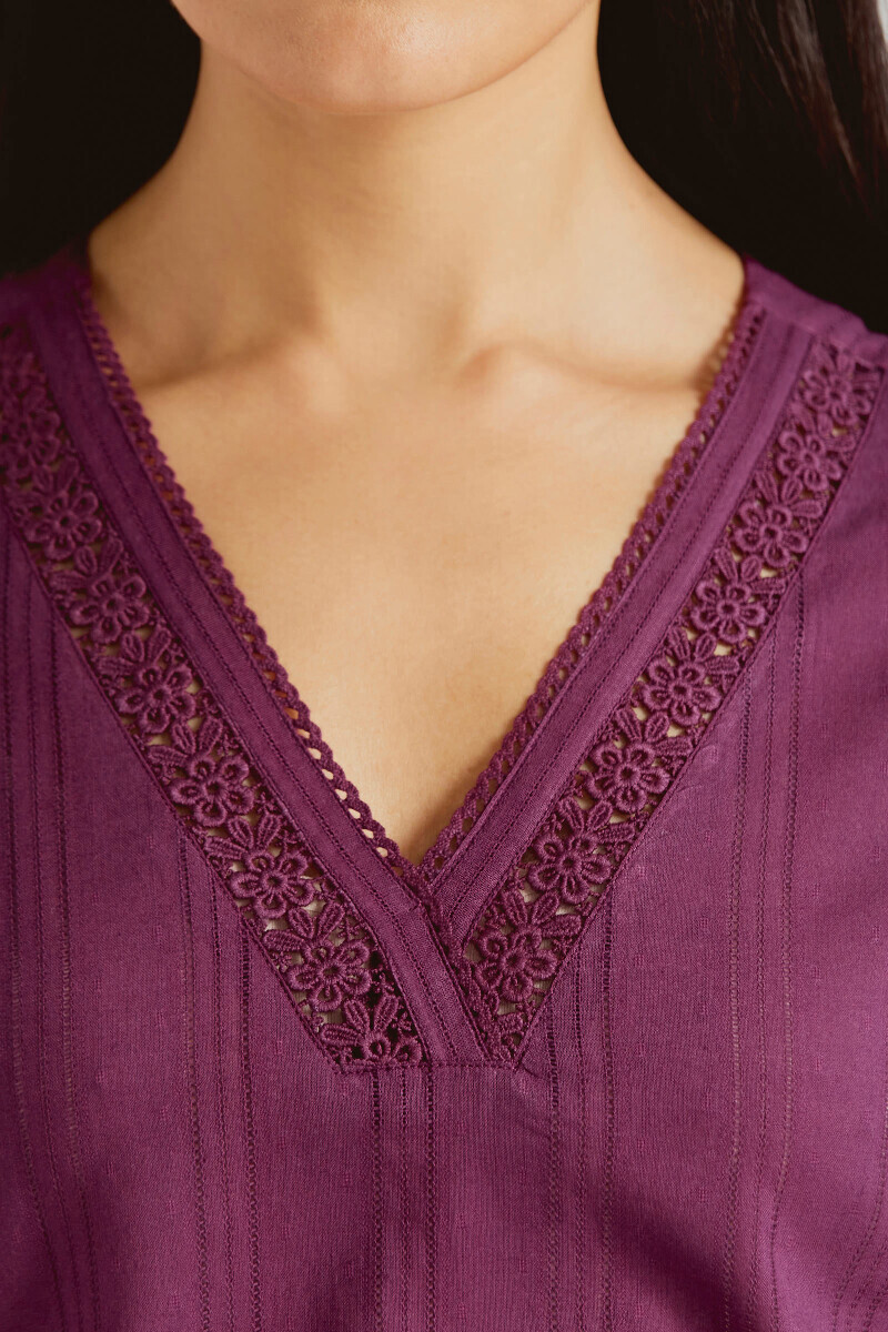 Purple Handcrafted Straight Cotton Dobby Kurta