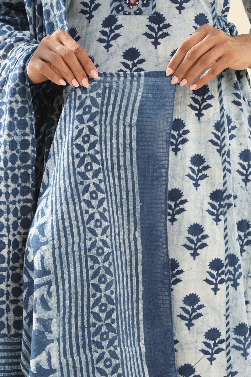 Indigo Hand Block Printed Kota Dupatta