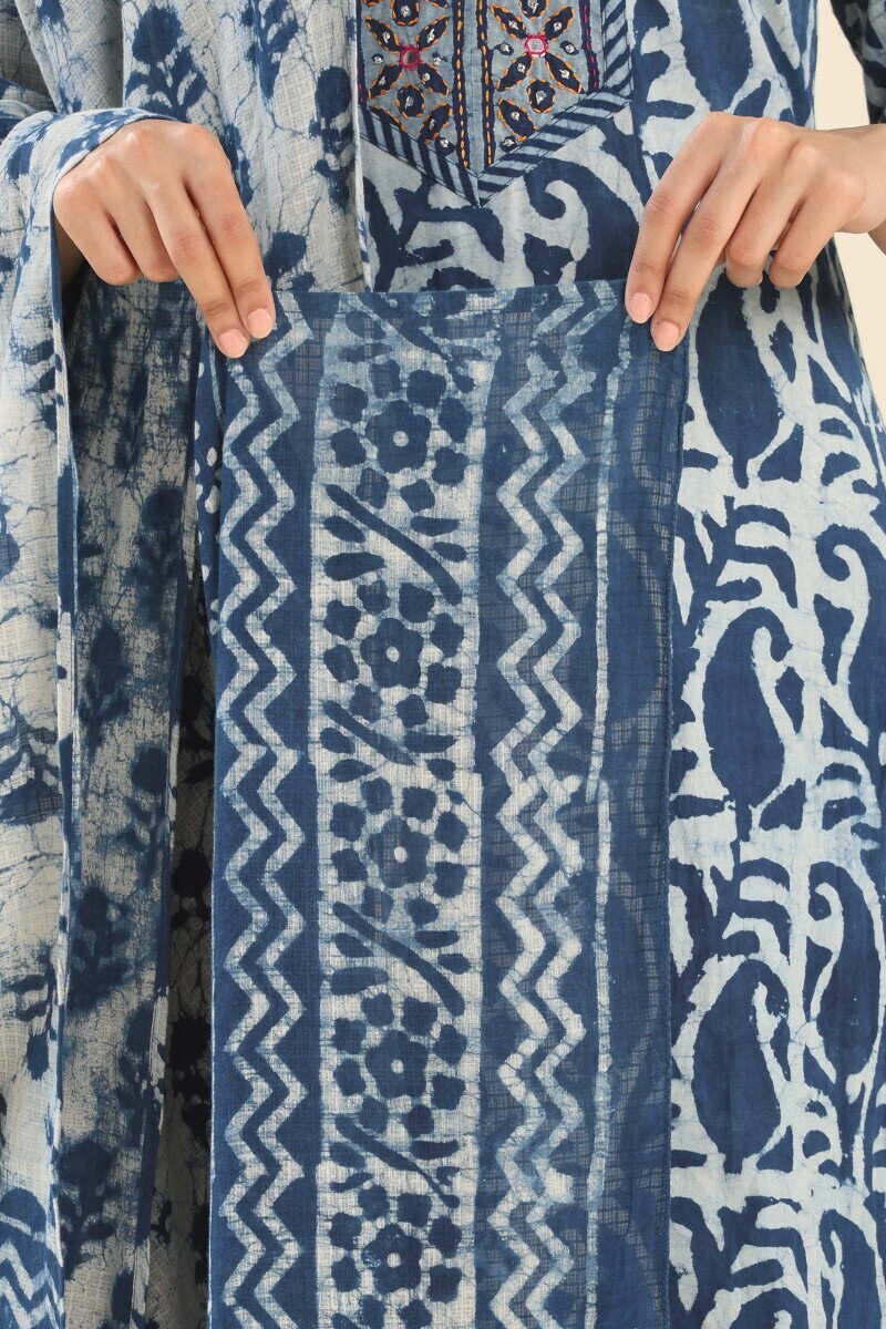 Indigo Hand Block Printed Kota Dupatta