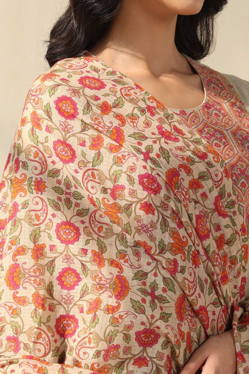 Beige Printed Kota Dupatta
