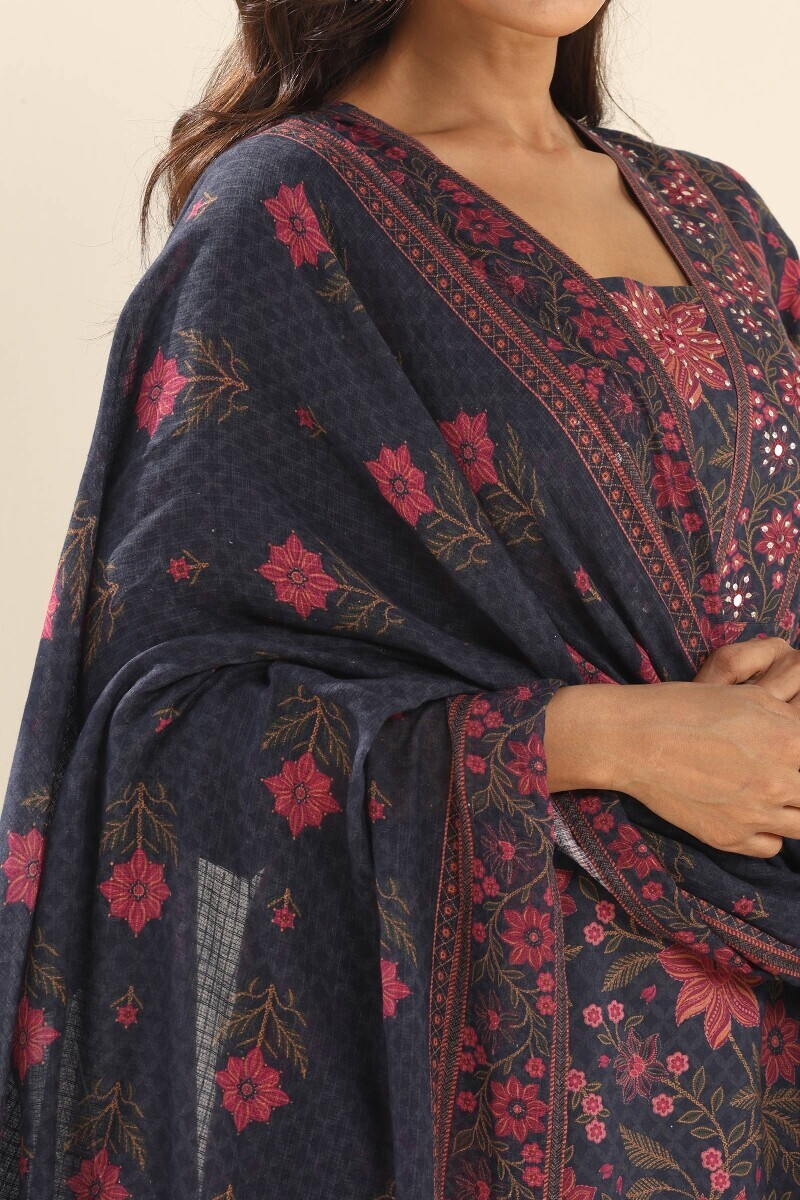 Navy Blue Printed Kota Dupatta
