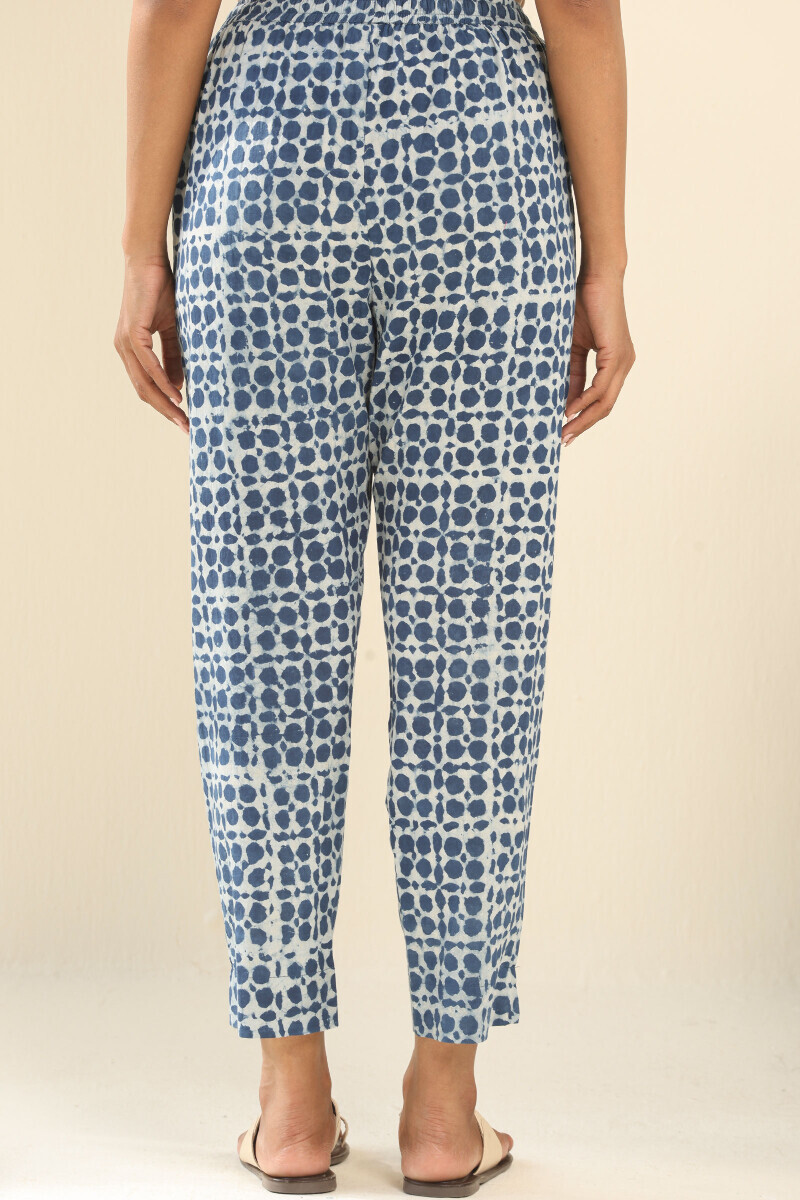 Indigo Hand Block Printed Cotton Narrow Pants