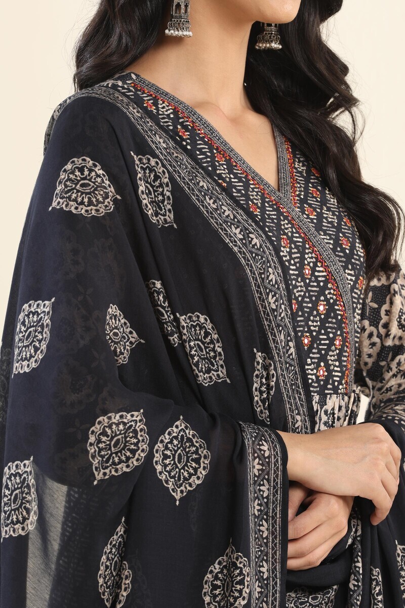 Black Printed Viscose Dupatta