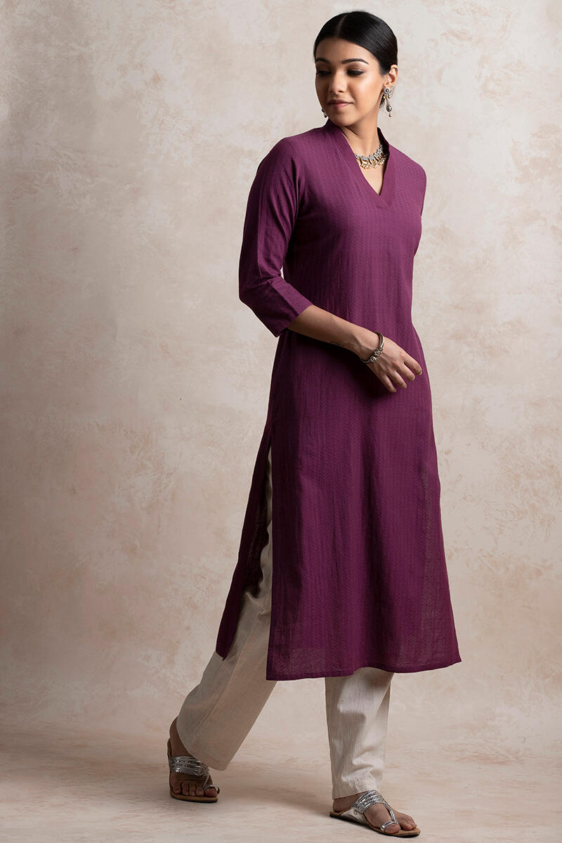 Purple Handcrafted Straight Cotton Kurta