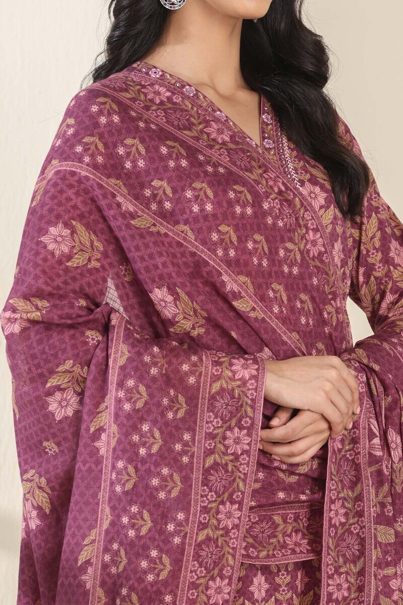 Purple Printed Kota Dupatta