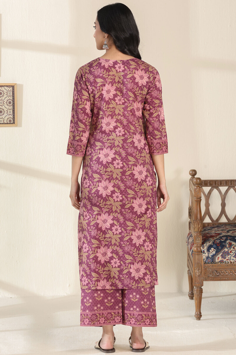 Purple Printed Straight Cotton Kurta