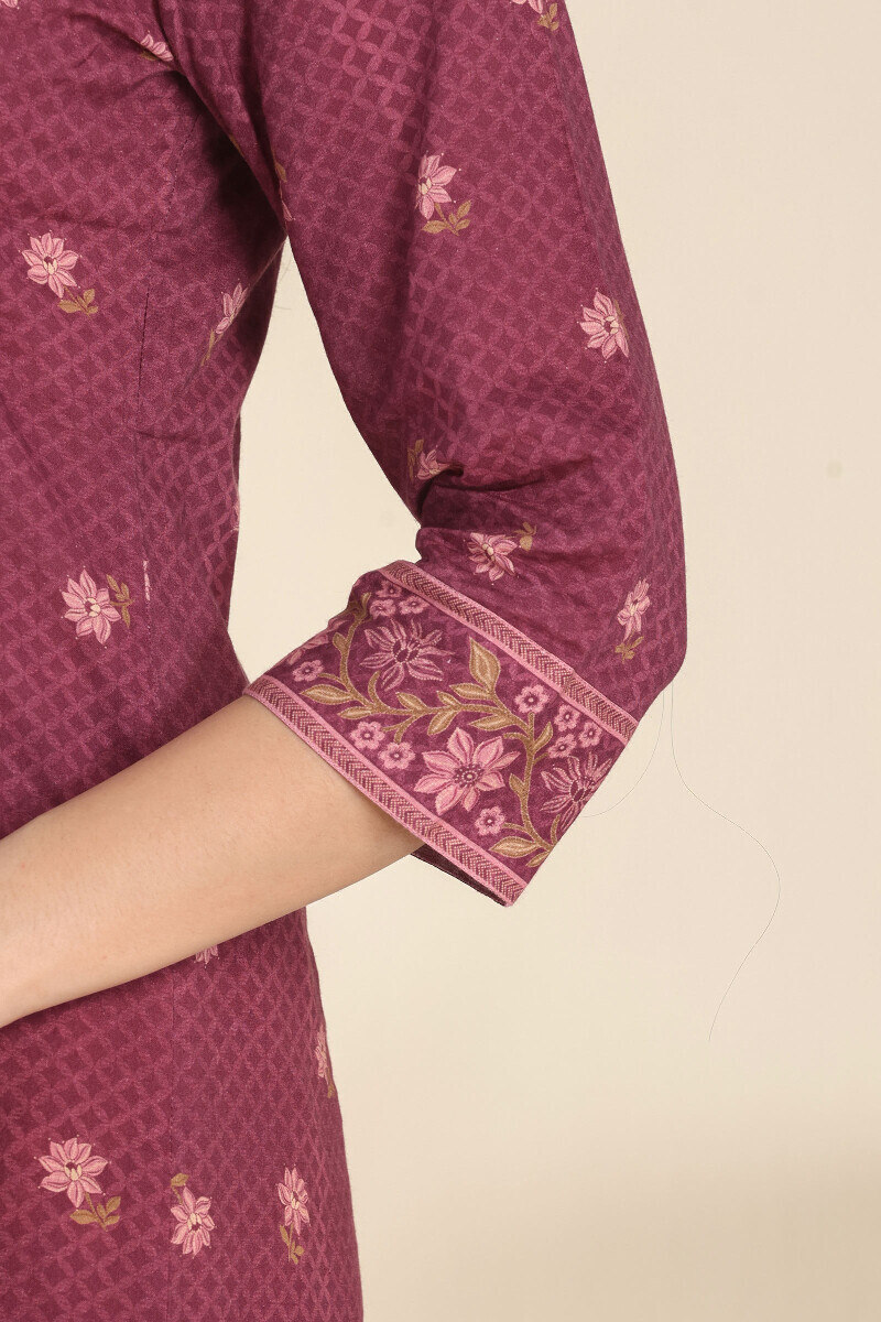 Purple Printed A-Line Cotton Kurta
