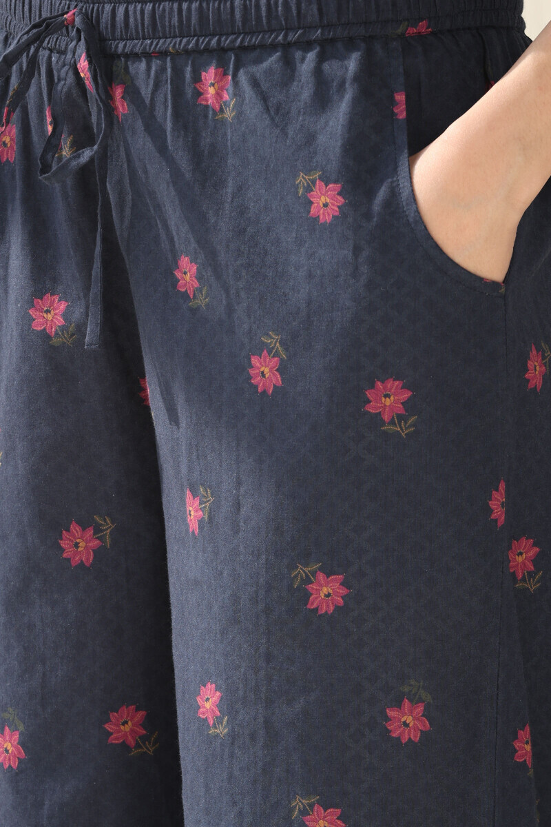 Navy Blue Printed Cotton Farsi