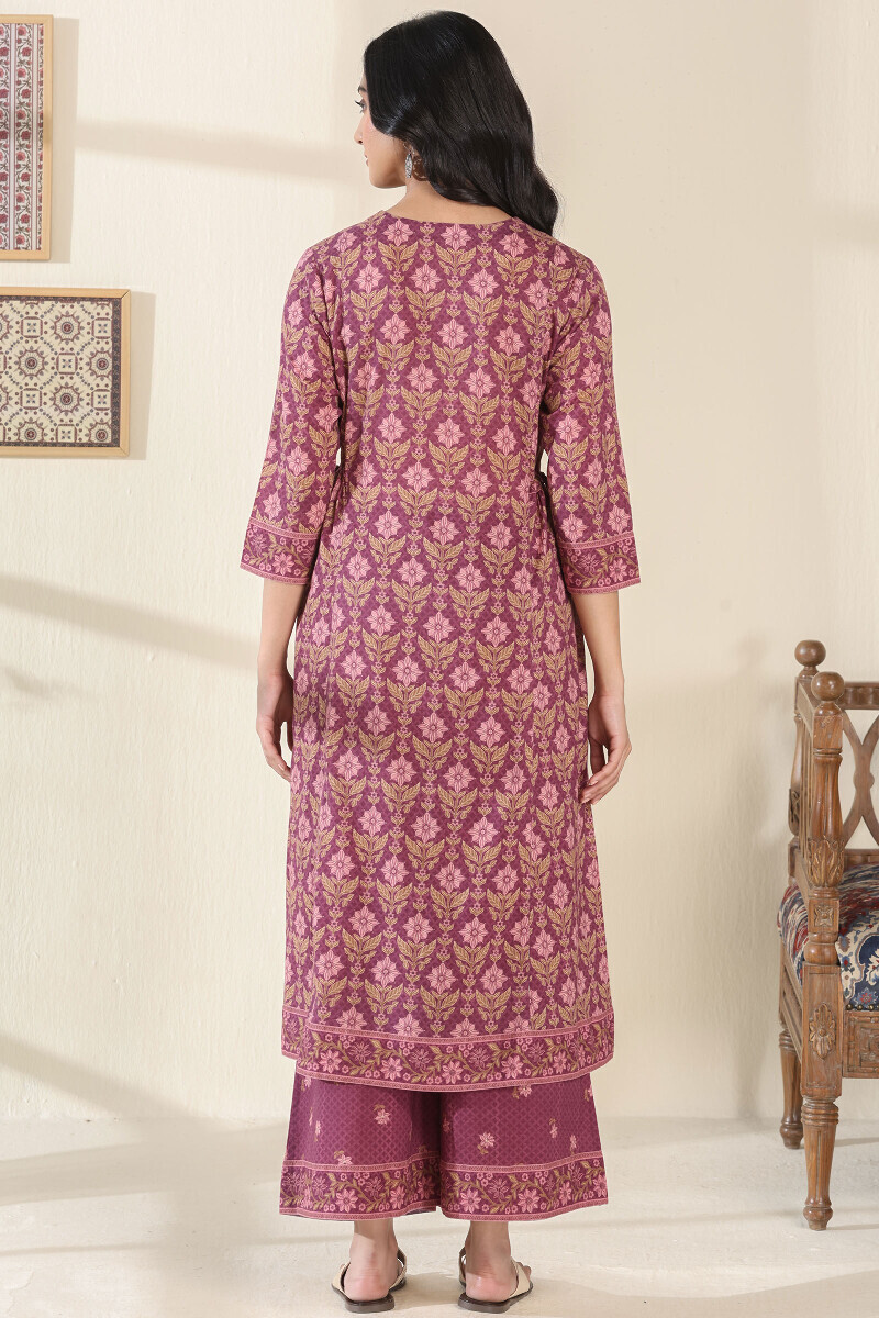 Purple Printed A-Line Cotton Kurta