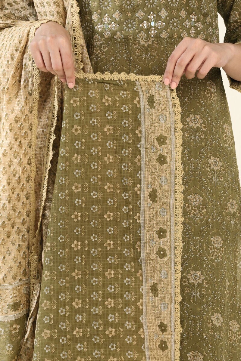 Green Hand Block Printed Kota Dupatta