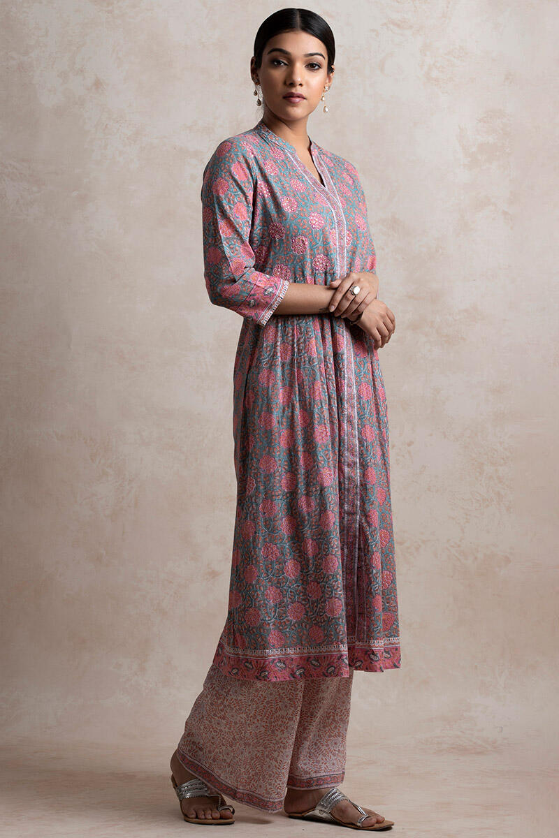 Sanganeri Block Printed A-line Cotton Kurta