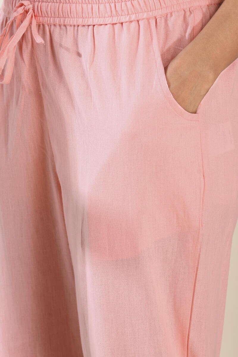 Pink Handcrafted Cotton Narrow Pants
