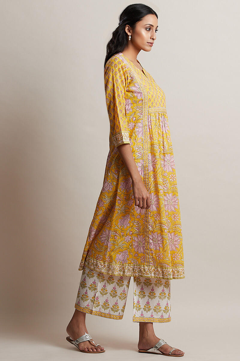 Sanganeri Block Printed A-line Cotton Kurta