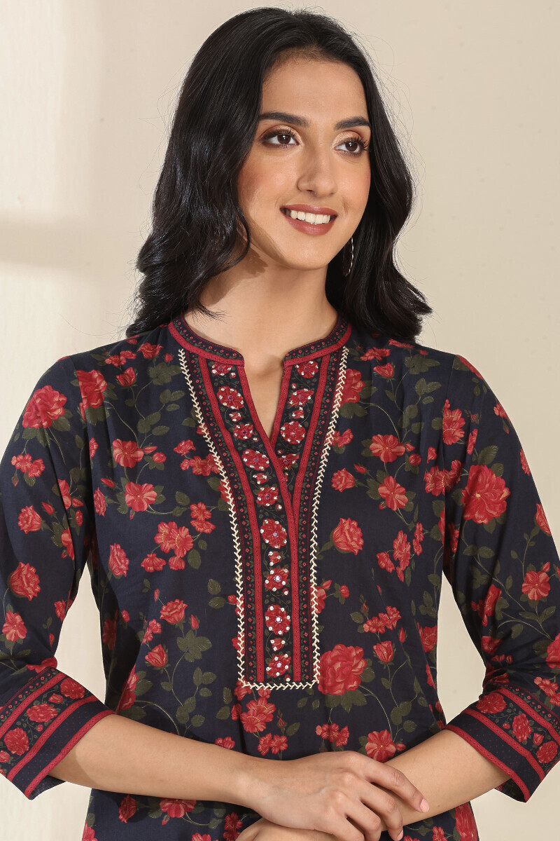 Black Printed Straight Cotton Kurta