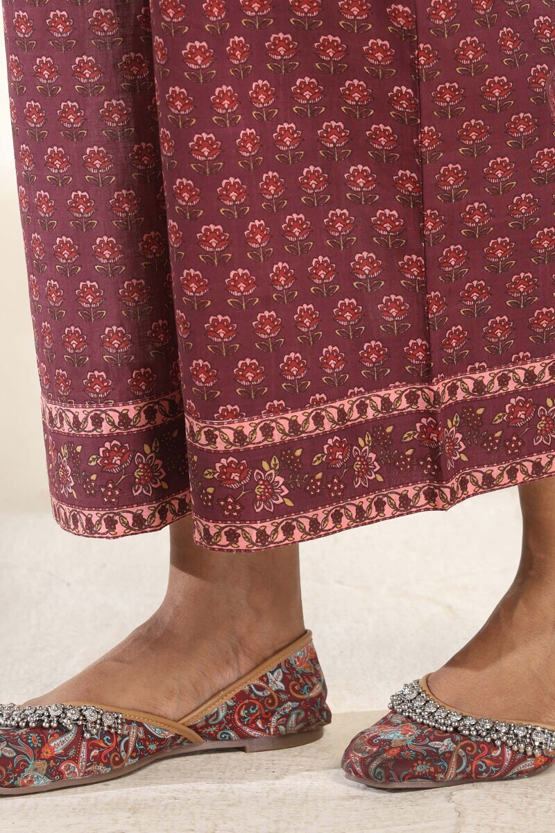 Purple Hand Printed Cotton Slub Farsi