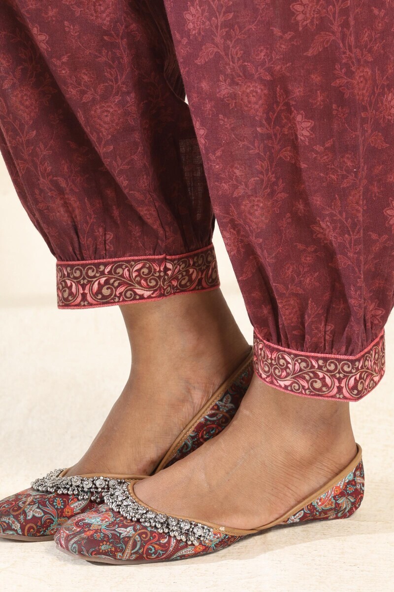 Brown Printed Cotton Slub Izhaar Pants